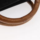 PRADA Wood Handle Hand Bag Suede Black Gold Auth BA12770-7
