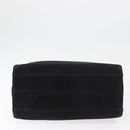PRADA Wood Handle Hand Bag Suede Black Gold Auth BA12770-5