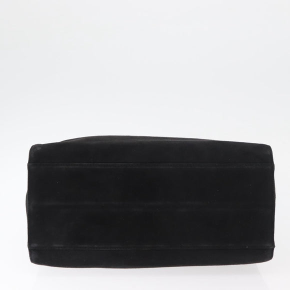 PRADA Wood Handle Hand Bag Suede Black Gold Auth BA12770