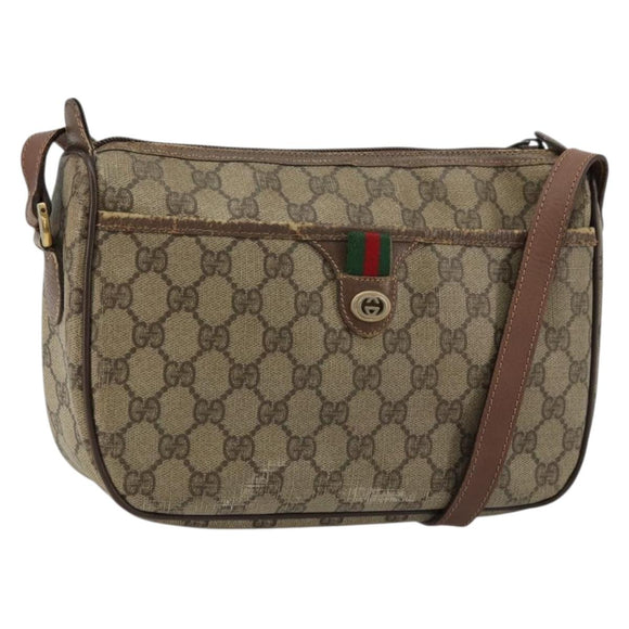 GUCCI GG Supreme Web Sherry Line Bag PVC Beige Gold 89 02 077 Auth BA12772