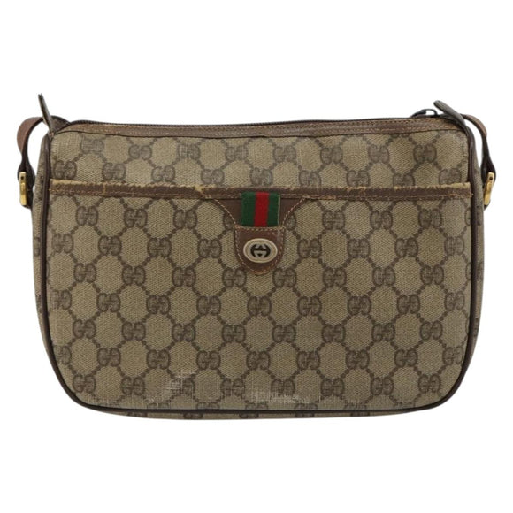 GUCCI GG Supreme Web Sherry Line Bag PVC Beige Gold 89 02 077 Auth BA12772
