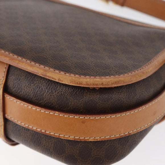 CELINE Macadam Canvas Shoulder Bag PVC Leather Brown Gold Auth BA12773