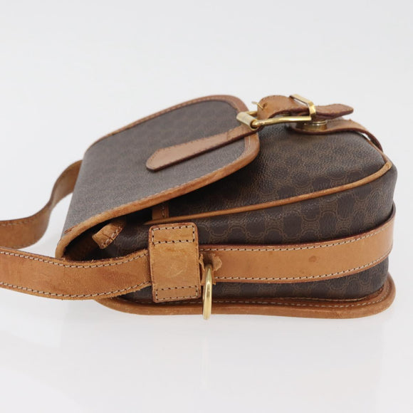 CELINE Macadam Canvas Shoulder Bag PVC Leather Brown Gold Auth BA12773