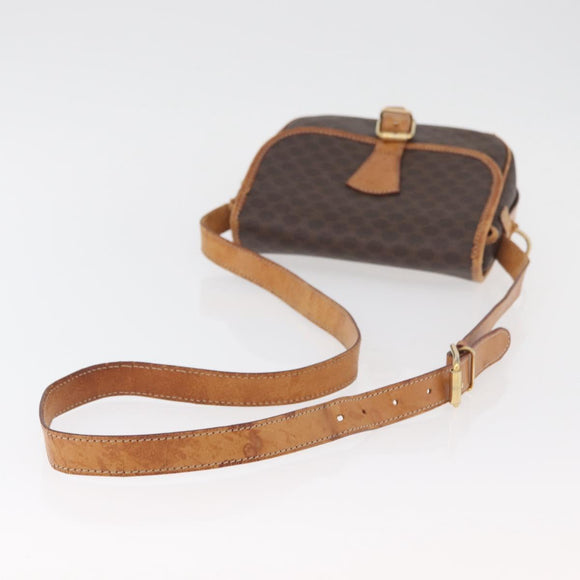 CELINE Macadam Canvas Shoulder Bag PVC Leather Brown Gold Auth BA12773