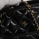 CHANEL Matelasse Chain Shoulder Bag Patent Leather Black Gold CC Auth BA12780-9