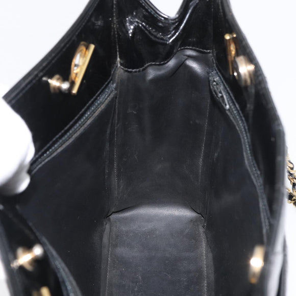 CHANEL Matelasse Chain Shoulder Bag Patent Leather Black Gold CC Auth BA12780