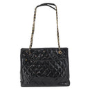 CHANEL Matelasse Chain Shoulder Bag Patent Leather Black Gold CC Auth BA12780-13