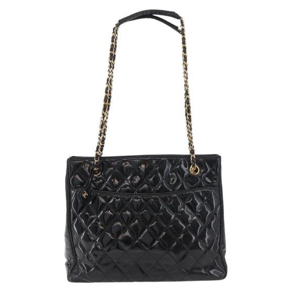 CHANEL Matelasse Chain Shoulder Bag Patent Leather Black Gold CC Auth BA12780
