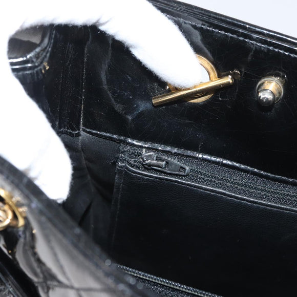 CHANEL Matelasse Chain Shoulder Bag Patent Leather Black Gold CC Auth BA12780