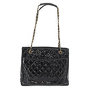 CHANEL Matelasse Chain Shoulder Bag Patent Leather Black Gold CC Auth BA12780-2