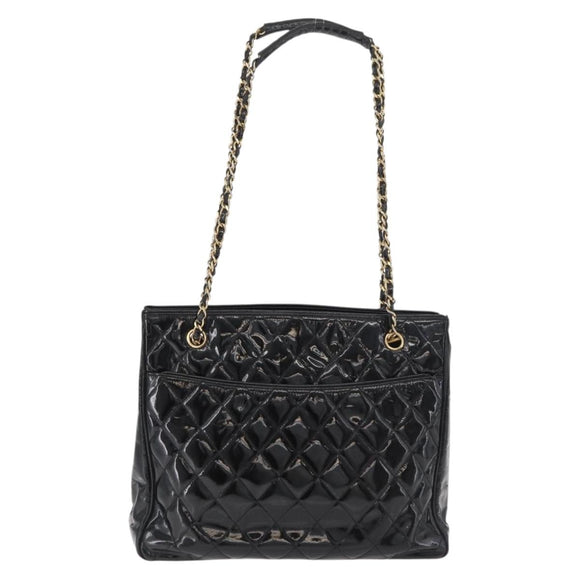 CHANEL Matelasse Chain Shoulder Bag Patent Leather Black Gold CC Auth BA12780