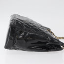 CHANEL Matelasse Chain Shoulder Bag Patent Leather Black Gold CC Auth BA12780-3