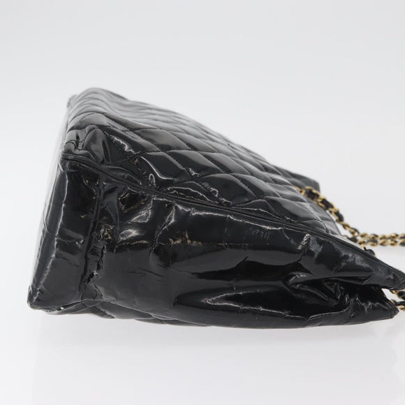 CHANEL Matelasse Chain Shoulder Bag Patent Leather Black Gold CC Auth BA12780