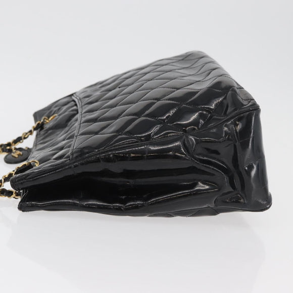 CHANEL Matelasse Chain Shoulder Bag Patent Leather Black Gold CC Auth BA12780