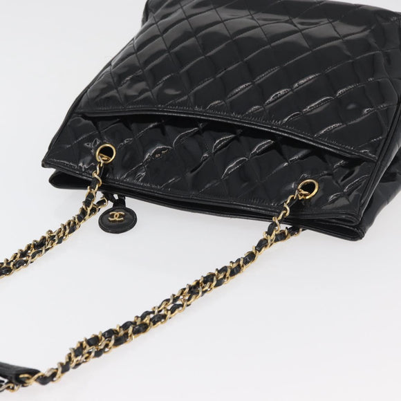 CHANEL Matelasse Chain Shoulder Bag Patent Leather Black Gold CC Auth BA12780
