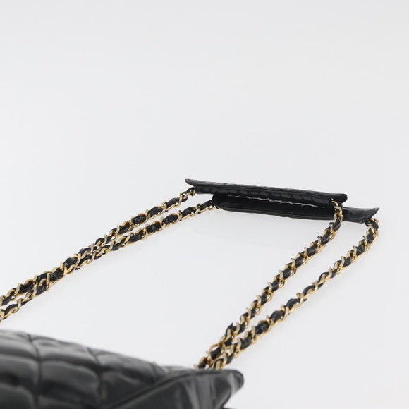 CHANEL Matelasse Chain Shoulder Bag Patent Leather Black Gold CC Auth BA12780