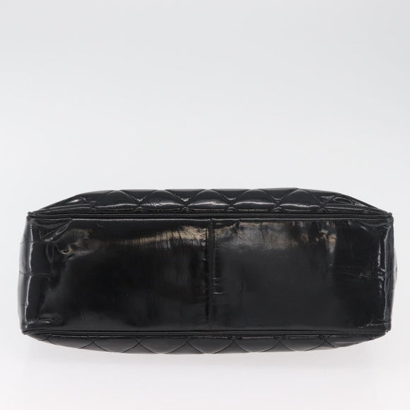 CHANEL Matelasse Chain Shoulder Bag Patent Leather Black Gold CC Auth BA12780