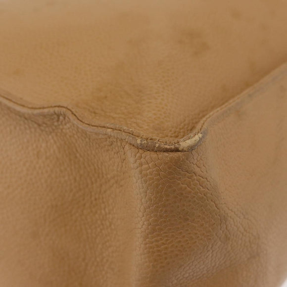 CHANEL Tote Bag Caviar Skin Beige Gold CC Auth BA12781