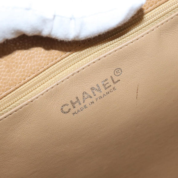 CHANEL Tote Bag Caviar Skin Beige Gold CC Auth BA12781