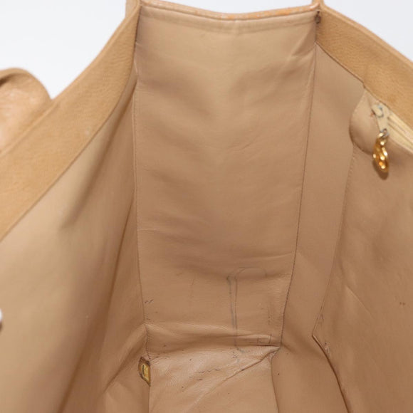 CHANEL Tote Bag Caviar Skin Beige Gold CC Auth BA12781