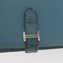 HERMES Bane Souffle Lange Portemonnee Leer Lichtblauw Zilver Auth BA12783-17