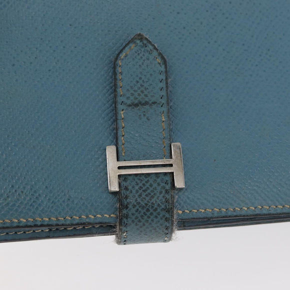 HERMES Bane Souffle Lange Portemonnee Leer Lichtblauw Zilver Auth BA12783