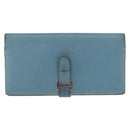 HERMES Bane Souffle Lange Portemonnee Leer Lichtblauw Zilver Auth BA12783-13