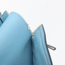 HERMES Bane Souffle Lange Portemonnee Leer Lichtblauw Zilver Auth BA12783-11