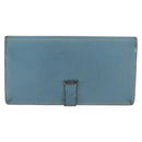 HERMES Bane Souffle Lange Portemonnee Leer Lichtblauw Zilver Auth BA12783-2