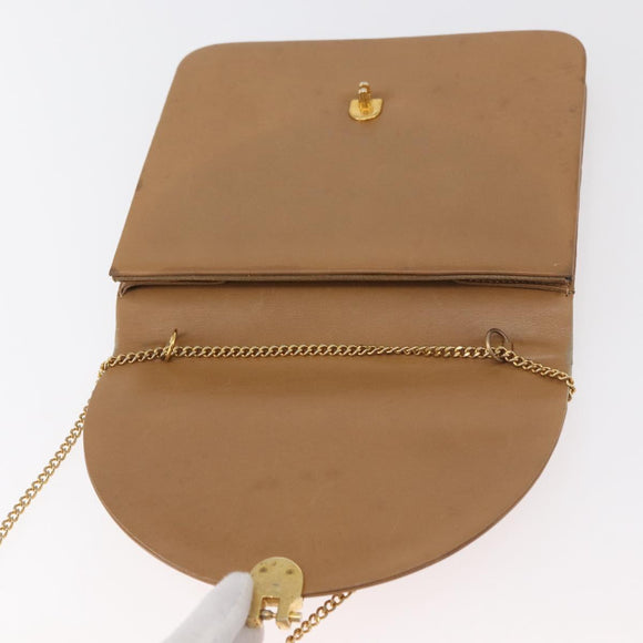 Christian Dior Ketten-Schultertasche Leder Beige Gold Auth BA12791