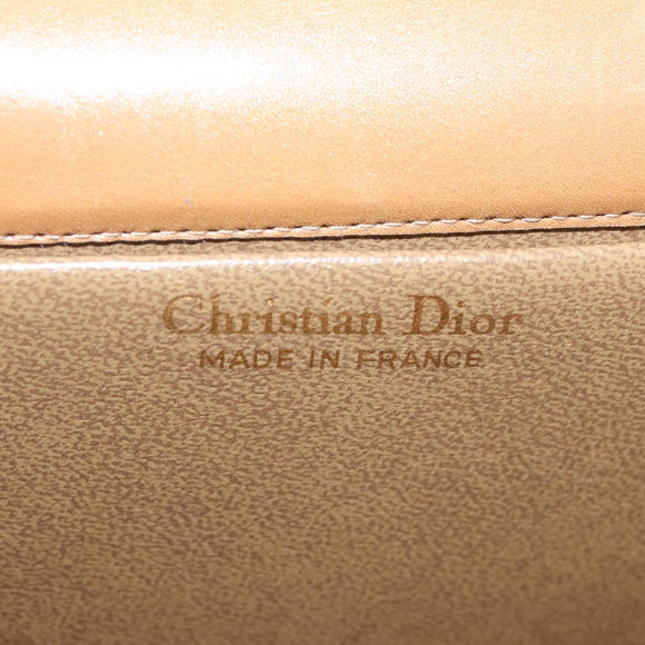 Christian Dior Ketten-Schultertasche Leder Beige Gold Auth BA12791