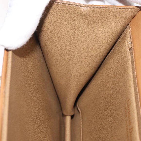Christian Dior Ketten-Schultertasche Leder Beige Gold Auth BA12791