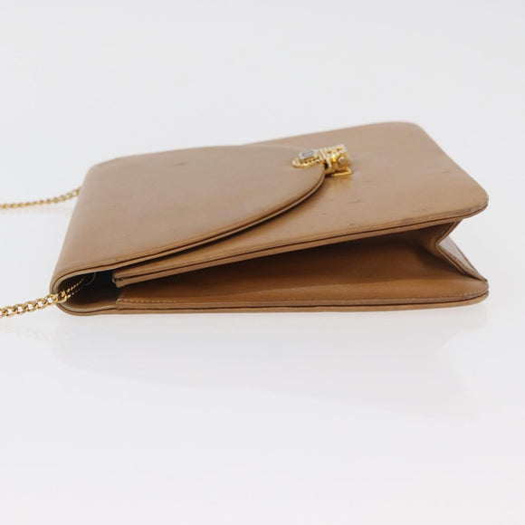 Christian Dior Ketten-Schultertasche Leder Beige Gold Auth BA12791