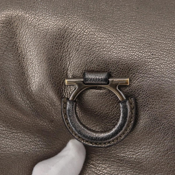 Salvatore Ferragamo Gancini Shoulder Bag Leather Silver Auth BA12795A