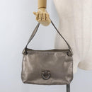 Salvatore Ferragamo Gancini Shoulder Bag Leather Silver Auth BA12795A-23