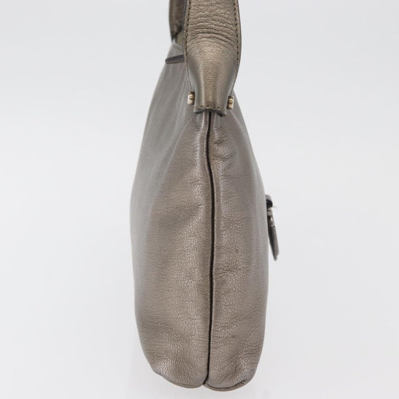 Salvatore Ferragamo Gancini Shoulder Bag Leather Silver Auth BA12795A