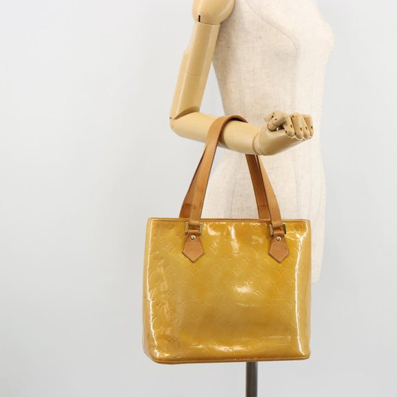 LOUIS VUITTON Monogram Vernis Houston Hand Bag Beige M91004 LV Auth BA12797