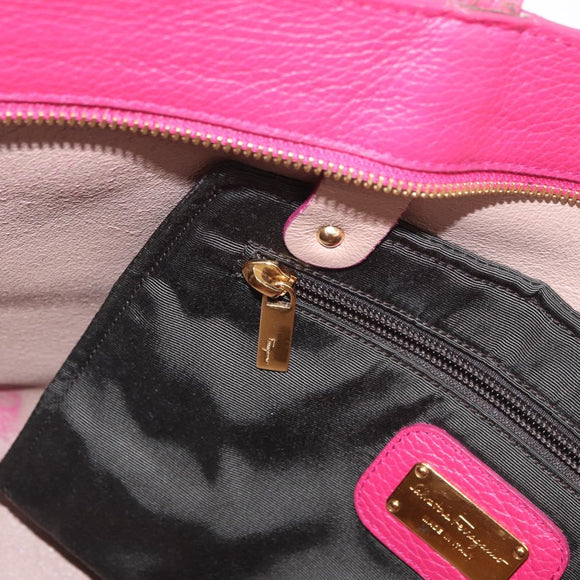 Salvatore Ferragamo Gancini Tote Bag Leather Pink Gold Auth BA12798