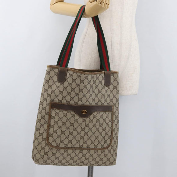 GUCCI GG Supreme Web Sherry Line Tote Bag PVC Beige Gold 378 02 003 Auth BA12800