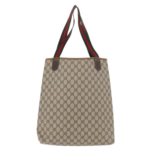 GUCCI GG Supreme Web Sherry Line Tote Bag PVC Beige Gold 378 02 003 Auth BA12800