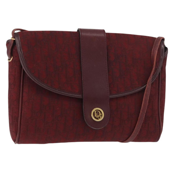 Christian Dior Trotter Canvas Shoulder Bag Bordeaux Gold Auth BA12801A
