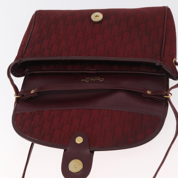 Christian Dior Trotter Canvas Shoulder Bag Bordeaux Gold Auth BA12801A