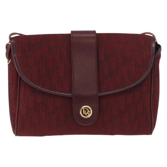 Christian Dior Trotter Canvas Shoulder Bag Bordeaux Gold Auth BA12801A