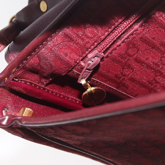 Christian Dior Trotter Canvas Shoulder Bag Bordeaux Gold Auth BA12801A
