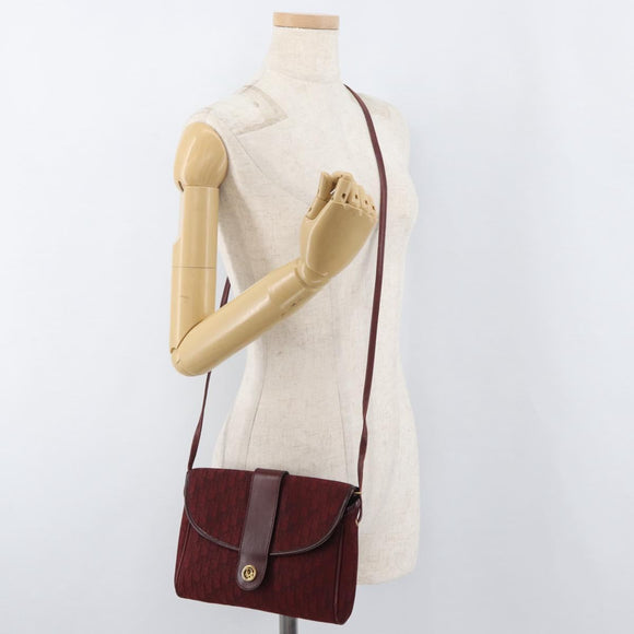 Christian Dior Trotter Canvas Shoulder Bag Bordeaux Gold Auth BA12801A