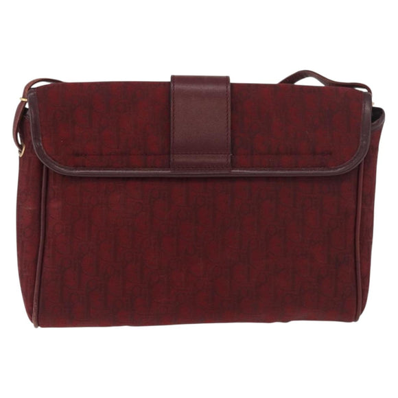 Christian Dior Trotter Canvas Shoulder Bag Bordeaux Gold Auth BA12801A