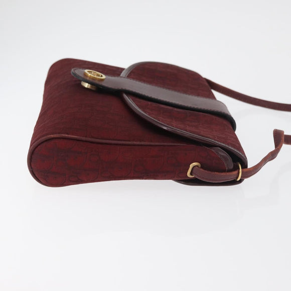 Christian Dior Trotter Canvas Shoulder Bag Bordeaux Gold Auth BA12801A