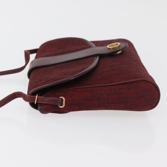 Christian Dior Trotter Canvas Shoulder Bag Bordeaux Gold Auth BA12801A