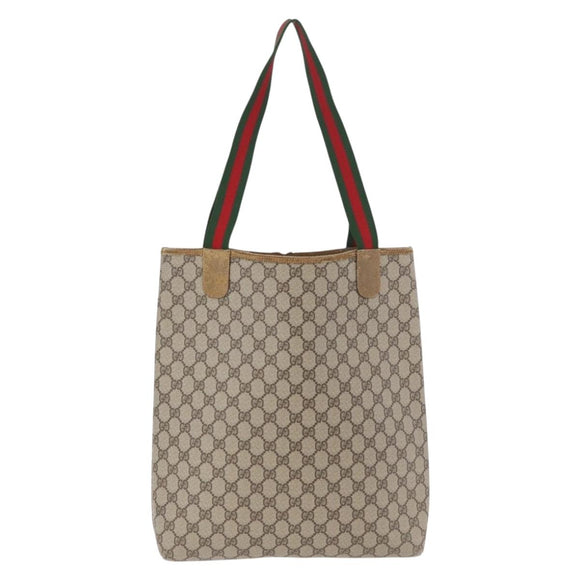 GUCCI GG Supreme Web Sherry Line Tote Bag PVC Beige 39 02 003 Auth BA12802