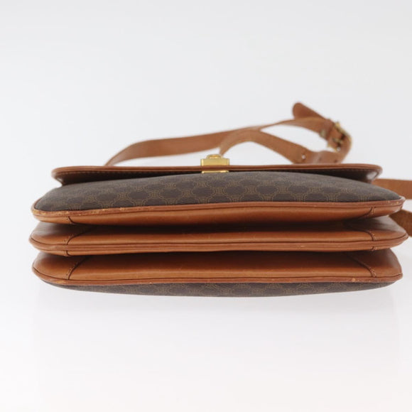 CELINE Macadam Canvas Shoulder Bag PVC Leather Brown Gold Auth BA12811